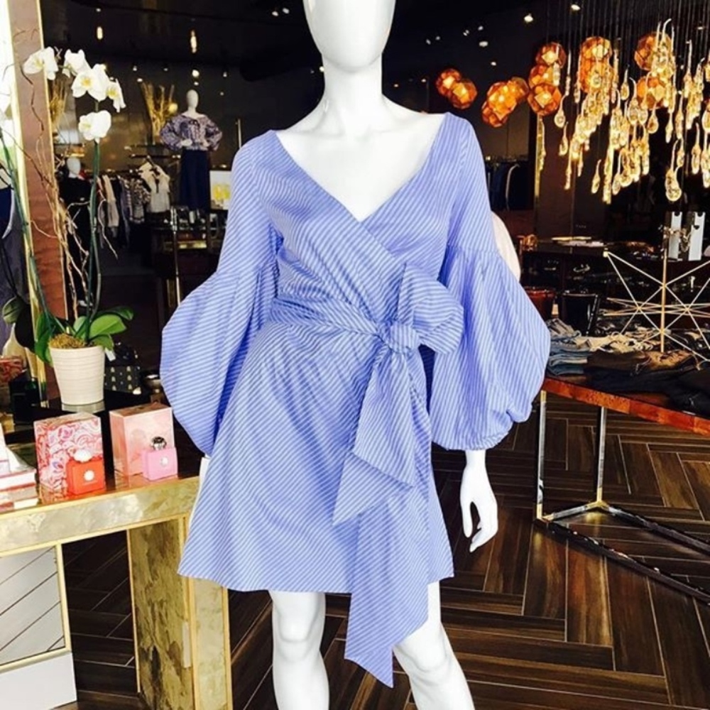 Alexis Mana Striped Blue Shirt Wrap Mini Dress S